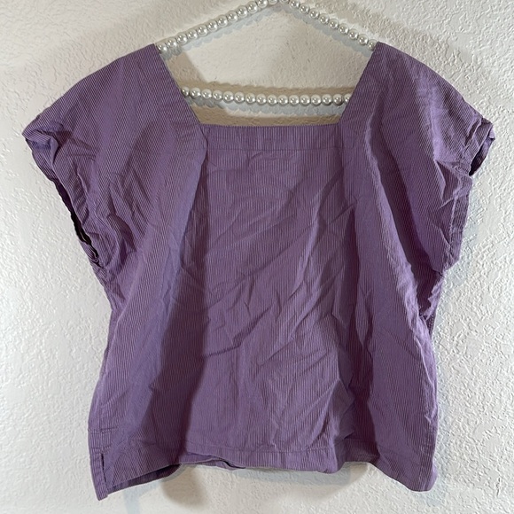 MADEWELL Square Neck Top in Purple & White Stripped Box Blouse Size Large - Picture 5 of 10